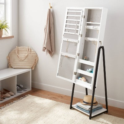 Jewelry Cabinet with Mirror - Brightroom: Full-Length Organizer, MDF, Rectangle, White, 60.75" Height, 5 Pieces (LOCAL PICKUP ONLY)
