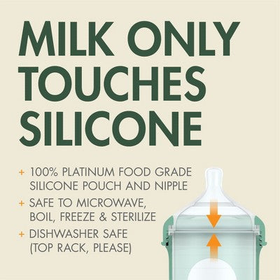 Boon Nursh Silicone Baby Bottle with Collapsible Silicone Pouch - Green Speckle - 8 fl oz