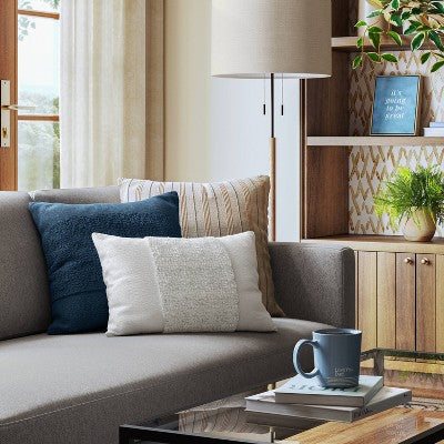 Cotton Tufted Lumbar Throw Pillow Ivory - Threshold: Geometric Pattern, Indoor Use, Polyester Fill