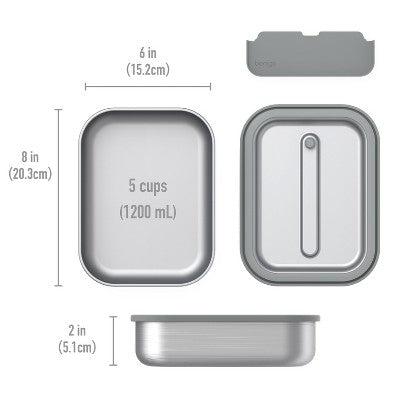 Bentgo Microsteel Leakproof Lunch Bento Box - Silver: Stainless Steel Lunchbox