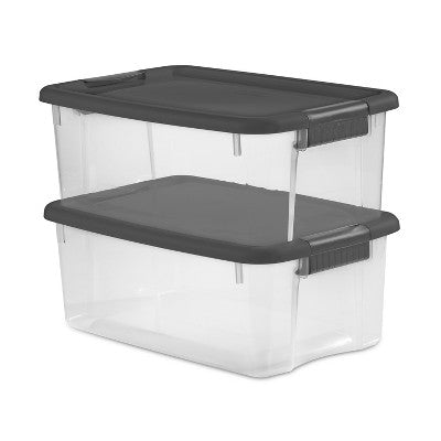 Sterilite 18qt Ultra Clear Latch Box Clear Base Flat Gray Lid and Latches: Portable Stackable Storage Tote with Handles
