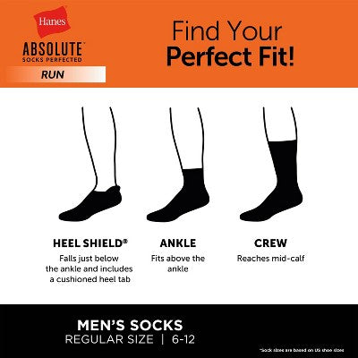 Hanes Men's Absolute Run Crew Socks 3pk - Black 6-12