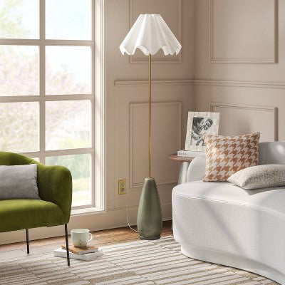 Wavy Shade Collection with Ceramic Base Floor Lamp Green - Threshold