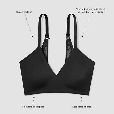 True & Co. Women's Everybody Boost Plunge Bra - Black L