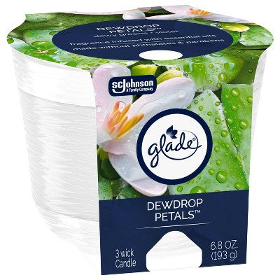 Glade 3 Wick Glass Dewdrop Petals Jar Candle - 6.8oz