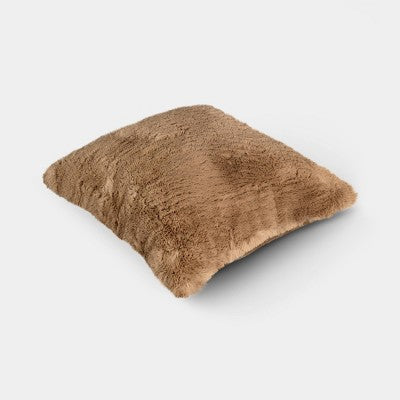 Oversized Square Soft Density Faux Shearling Throw Pillow Camel - Threshold (LOCAL PICKUP ONLY)