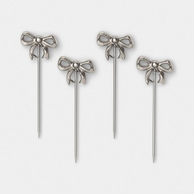 4pk Bow Cocktail Picks Silver - Threshold