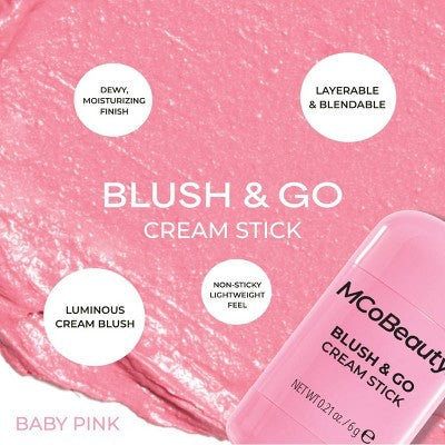 MCoBeauty Blush & Go Cream Stick - Baby Pink - 0.21oz: Brightening, Face Application, Velvet Finish, Vegan