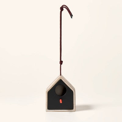 6" Ceramic and Wood Hanging Birdhouse Cream/Black - Woolrich x Target