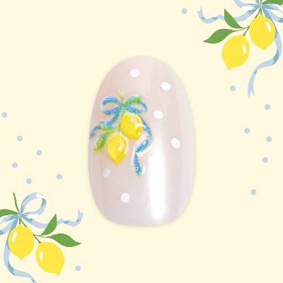 Olive & June Pressies Fake Nails - Katie J - S/M Round - Lemon Polka Dot Party