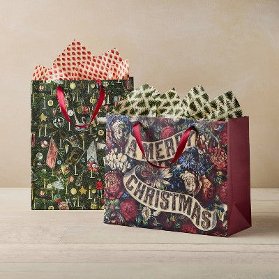 John Derian for Target Large Vogue Gift Bag Merry Christmas Floral