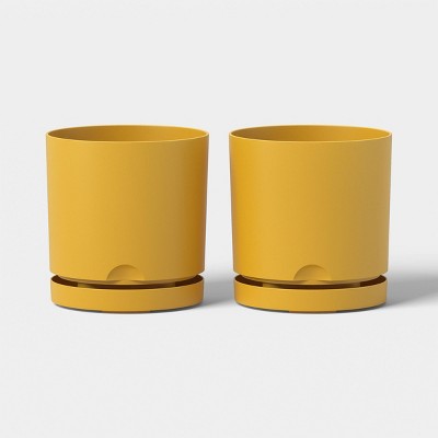 2pc Recycled Resin Indoor Outdoor Planter Pots Mustard Yellow 4" - Room Essentials