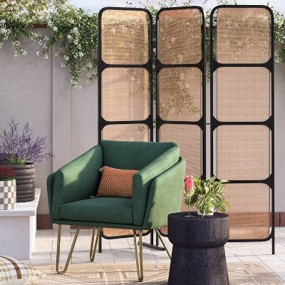 6' Modern 3-Panel Patio Decorative Screen Black - Threshold: Steel Frame, Rust-Resistant, Powder-Coated Finish (LOCAL PICKUP ONLY)