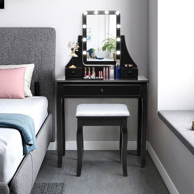 Costway Vanity Table 10 Dimmable Bulbs Makeup Dressing Desk Black (LOCAL PICKUP ONLY)