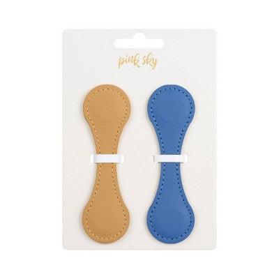 PU Leather 2pk Magnetic Bookmarks - Camel & Blue