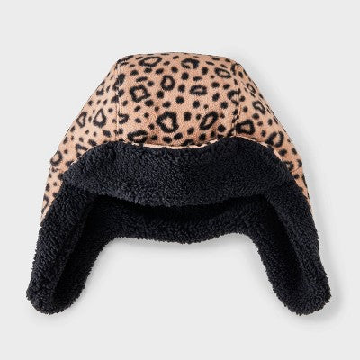 Girls' Leopard Printed Recycled Fleece Trapper Hat - Cat & Jack Brown/Black