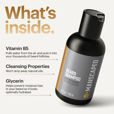 Manscaped Beard Shampoo - 4 fl oz: Dye-Free, Paraben-Free Gel for All Hair Types, Basic Cleansing, Sulfate-Free