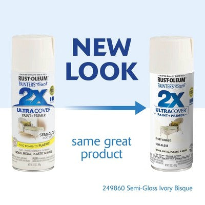 Rust-Oleum 12oz Painters Touch 2X Ultra Cover Spray Paint Ivory: Semi-Gloss Enamel for Interior & Exterior Surfaces