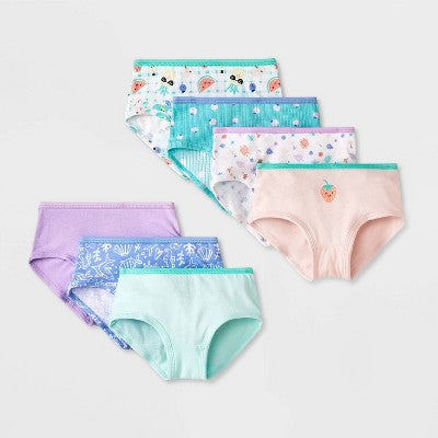 Toddler Girls' 7pk 'Fruit' Briefs - Cat & Jack 4T: Cotton Knit, Low Rise, Full Waistband Elastic, Botanical & Food Patterns