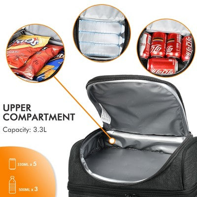Tirrinia Large Lunch Tote Bag for Men Women Insulated Dual Compartment Leakproof Lunch Box Reusable Thermal Lunch Cooler Tote with Front Pocket