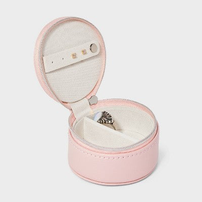 Round Travel Jewelry Organizer with Pearl Bow - A New Day Pink