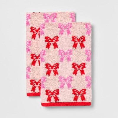 2pk Valentine's Day Bows Hand Towel Set - Room Essentials