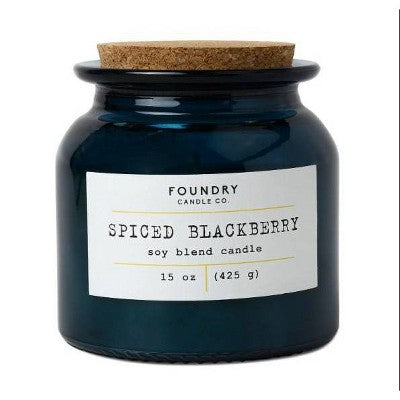 Foundry Candle Co. Glass Spiced Blackberry Jar Candle with Lid Navy Blue 15oz