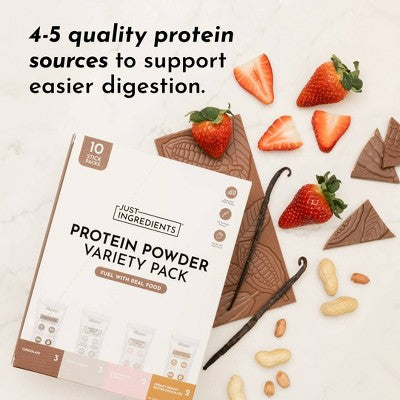 Just Ingredients Protein Powder Stick Variety Pack - 4 Flavors - 12.77oz/10ct