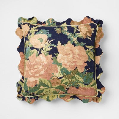 Square Floral Bloom with Scallop Flange Throw Pillow Navy - Threshold designed with Studio McGee