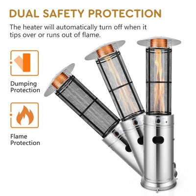 Costway 40000 BTU Patio Heaters Stainless Steel Round Propane Glass Tube Flame W/Wheels (LOCAL PICKUP ONLY)