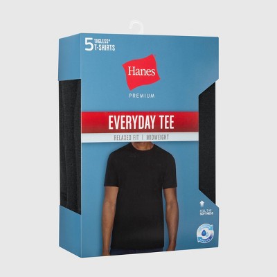 Hanes Men's 5pk T-Shirt Undershirts, Premium Everyday Tee Midweight Crewneck Shirt Pack, Wicking - Black M