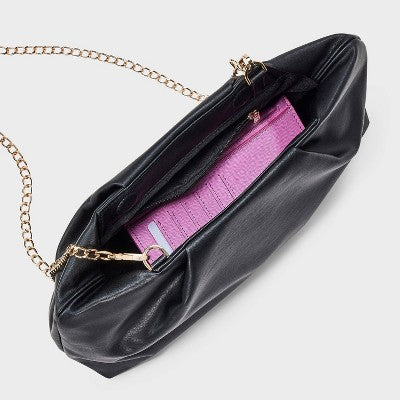 Slouchy Clutch with Chain Crossbody - A New Day Black: Magnetic Closure, Detachable Strap, Shell