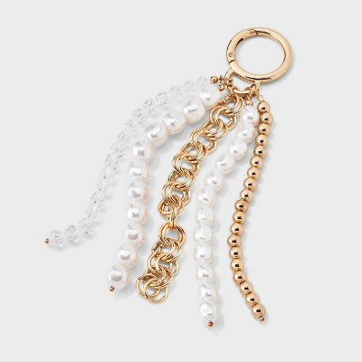 Beaded Pearl Tassel Chain Bag Charm - A New Day Gold/Peral
