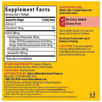 Nature Made Superior Absorption Krill Oil 500mg Softgels, Omega 3 Heart Health Support - 30ct