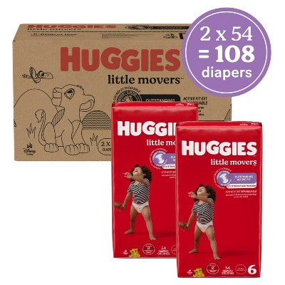 Huggies Little Movers Diapers - Size 6 - 108ct: 35+ lbs, Paraben-Free, Sulfate-Free, Non-Toxic, Wood Fluff Pulp