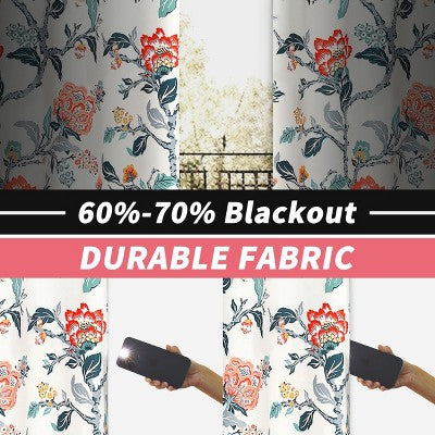 DriftAway Ada Floral Botanical Print Flower Leaf Lined Thermal Insulated Blackout Window Curtains Orange Teal 52X54