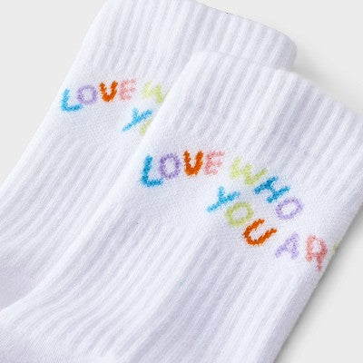 Women's "Love Who You Are" Cushioned Ribbed 2pk Mid Crew Socks - White/Blue 4-10