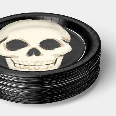 Skull Disposable Dinner Plates - 9" - 20ct - Black - Hyde and EEK! Boutique