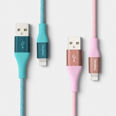 4ft USB-A to USB-Lightning Cable 2pk - heyday Bright Lilac Turquoise