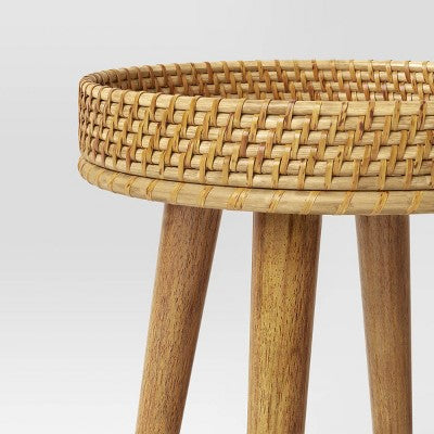 Round Natural Bamboo & Cane Rattan Side Table Natural Wood- Threshold Assembly Required (LOCAL PICKUP ONLY)