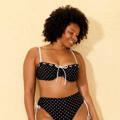 Women's Polka Dots Tunneled Lace Bikini Top - Black M