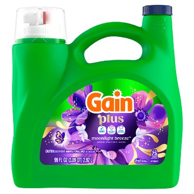 Gain Moonlight Breeze Plus Liquid Laundry Detergents 75 Loads - 99oz: For Deep Cleaning, Spill-Resistant Lid, Paraben-Free, High Efficiency