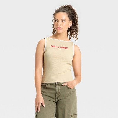 Women's Boat Neck Graphic Tank Top - Wild Fable Tan XL