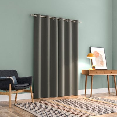 2pc 37"x96" Sun Zero Tedrow 100% Blackout Grommet Curtain Panel Pair Gray: Modern Noise Reduction, Thermal Insulated
