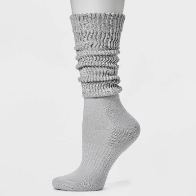 Women's Cushioned Scrunch 2pk Crew Socks - All In Motion White/Gray 4-10: Arch Support, Knit Midweight Fabric