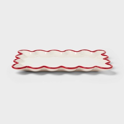Ceramic Scalloped Soap Tray Ivory/Red - Threshold