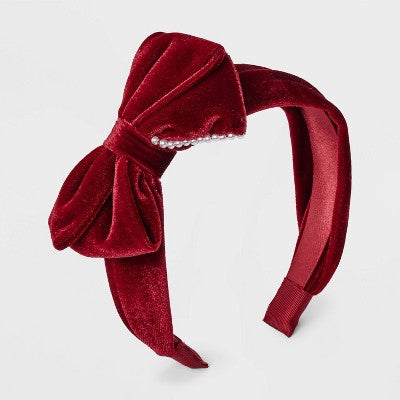 Girls' Velvet Bow with Pearls Headband - Cat & Jack Red: Fashion Hair Accessory, All Hair Types