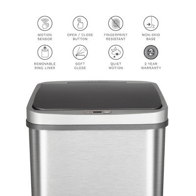 Nine Stars 13gal Motion Sensor Rectangular Shape Stainless Steel Trash Can Brushed Silver (LOCAL PICKUP ONLY)