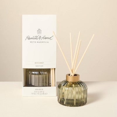 8.45 fl oz Ribbed Glass Diffuser Bergamot - Hearth & Hand with Magnolia