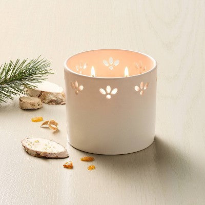 Small Perforated Ceramic Sugared Birch Jar Candle Cream 6oz - Hearth & Hand with Magnolia